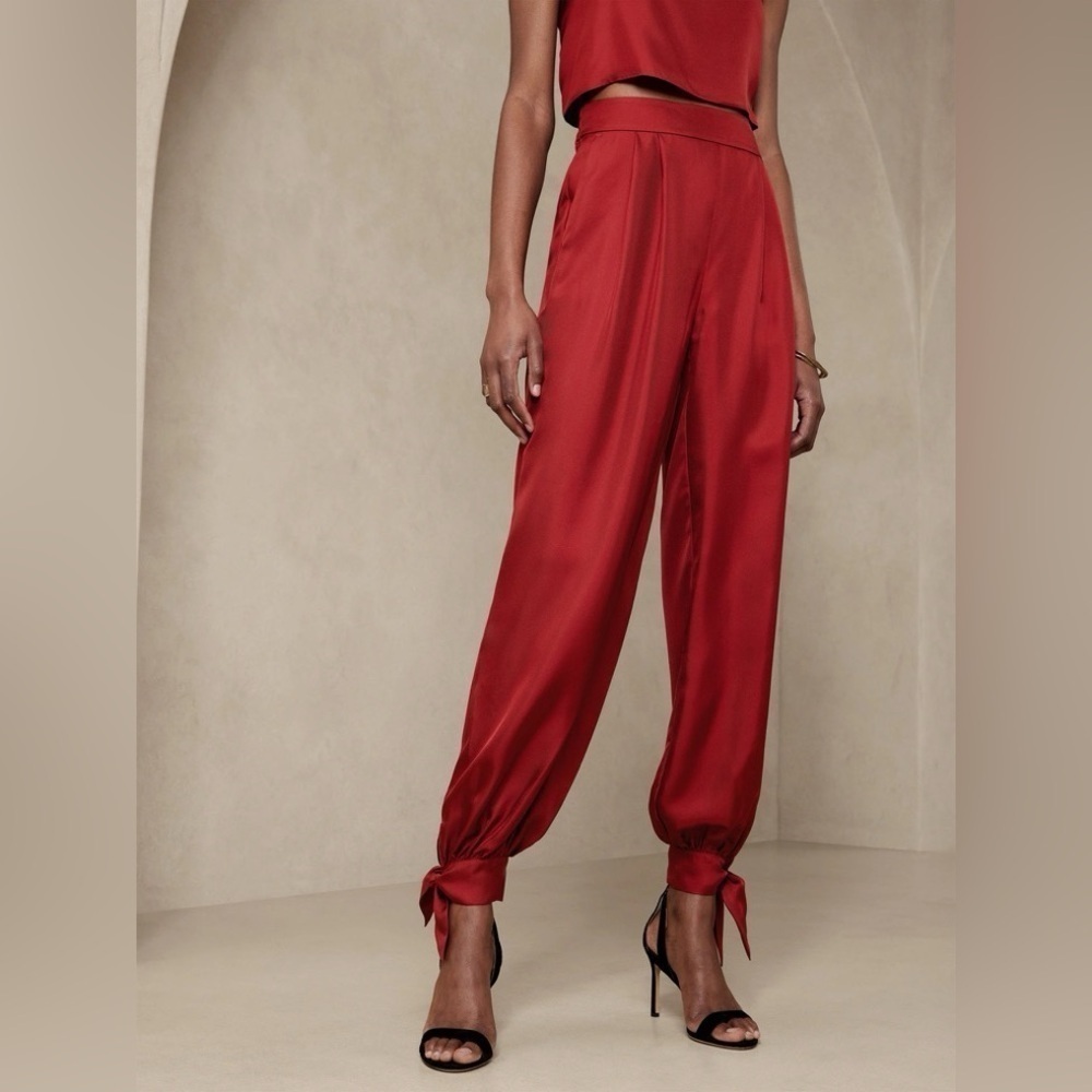 NEW! Banana Republic Red Embers Arabella Tie-Hem Silk Pant - Large  🗞️ - Picture 3 of 5